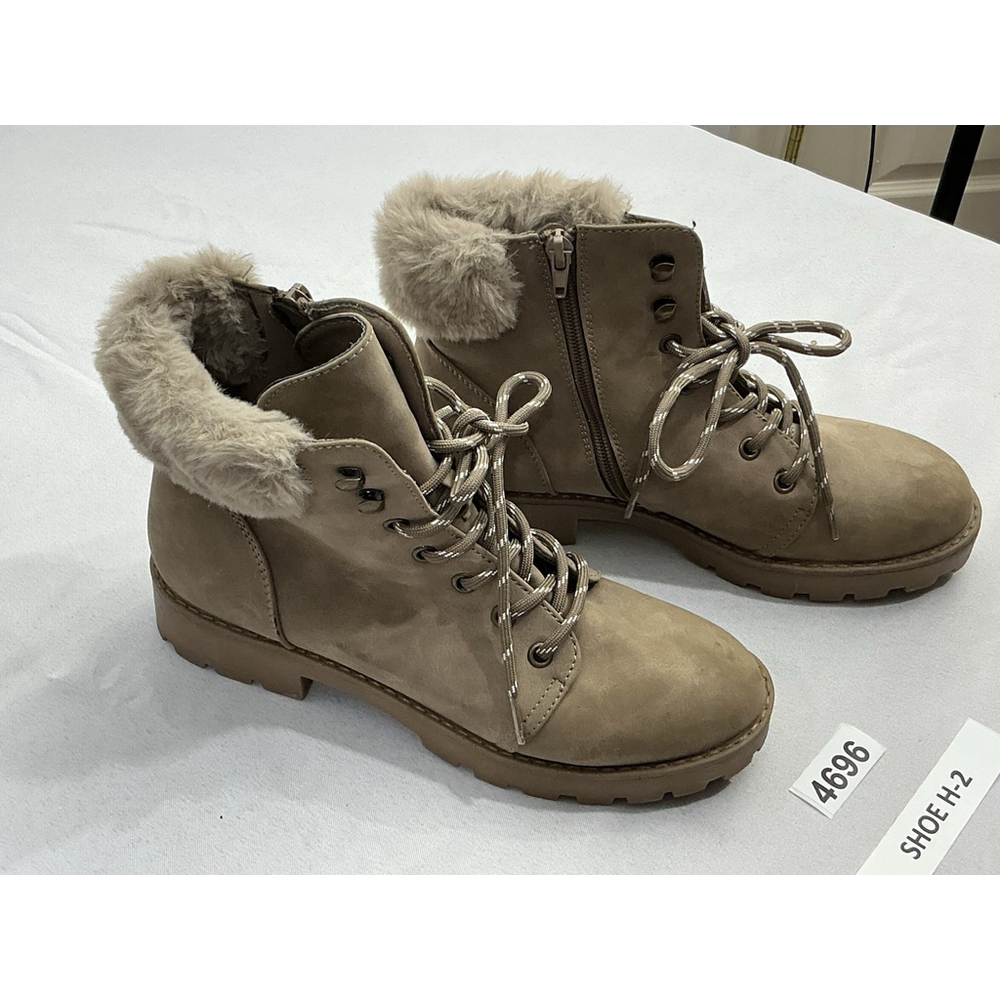 Womans Espirit Bunny Ankle Boots 7.5 M Zip Up Lace Up Cuff Chunky Lug Heel Tan